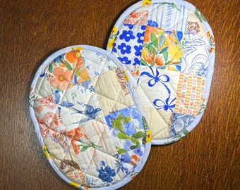 Blue and Orange Quilted Oven Mitts