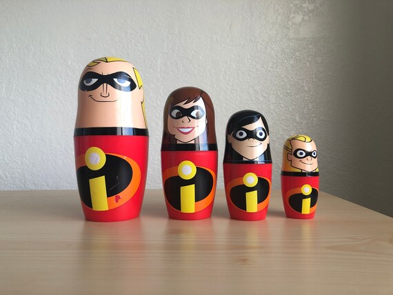 the incredibles Disney Pixar nesting doll set family frozone mr ms mrs Walt plastic store by