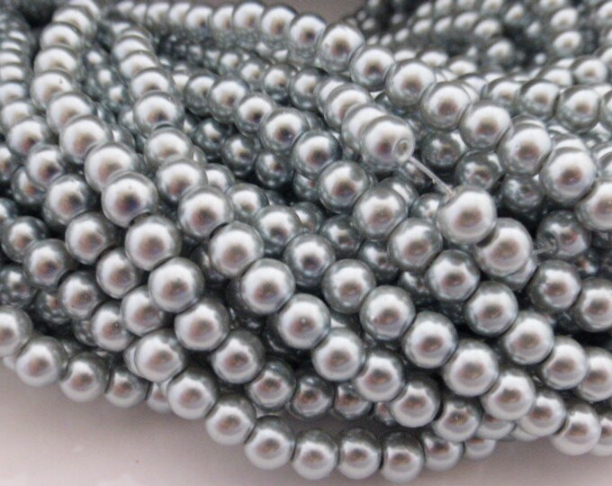 Craft Supplies GLPB9073 Faux Imitation Pearls Beads Beads 1 x 32 Strand 8mm Silver Glass Pearls UK Seller Approx. 105 Beads