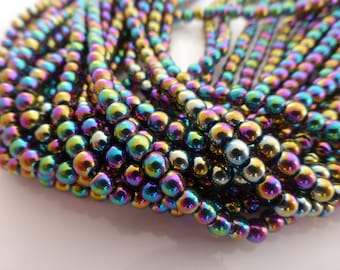 Grade A Rainbow Coloured Non-Magnetic Hematite Round Beads 6mm  - 16" Strand (approx 72 beads), Craft Supplies, UK Seller (GB1097)