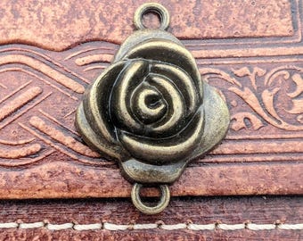 5 x Rose Flower Charm Link Connector in Antique Bronze, 20mm x 30mm, Jewellery Making, Crafting Supplies, UK Seller (CPX7001)