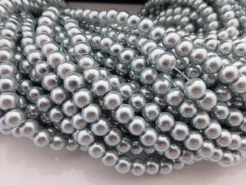 Imitation Faux Pearls 215 Beads 1 Strand x 4mm Lavender Blue Glass Pearl Beads