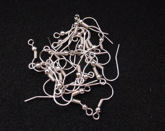 50 x Brass Ball and Coil Ear Wires Silver Plated, Earwires, Earring Hooks Nickel Free, Craft Supplies, Findings, UK Seller (FFC5048)