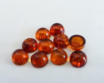 1 x 6mm Flat Round Natural Orange Amber Cognac Cabochon Bead Semiprecious Craft Supplies, Jewellery Making, Cabochons, UK Seller (GB1109)
