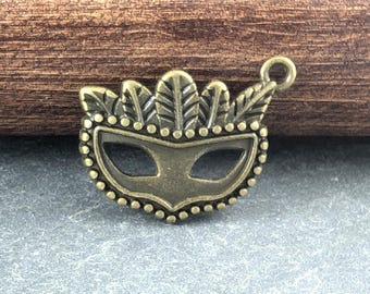 10 x Masquerade Ball Mask Charms Antique Bronze Spacers Findings 20mm x 15mm LF NF, Supplies, Charms & Pendants, UK Seller (CPX7035)