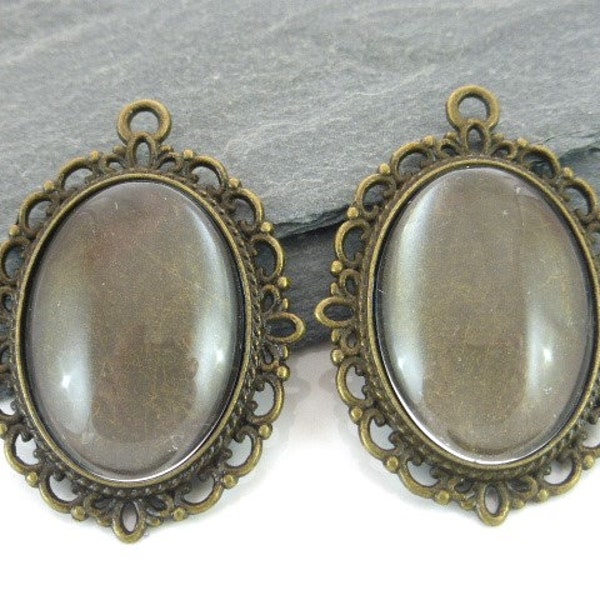 2 x ensembles de cadres de base cabochon ovale, bronze antique et plateau de dômes en verre 25 mm x 18 mm, fournitures créatives, paramètres, vendeur britannique (CPX7028A)