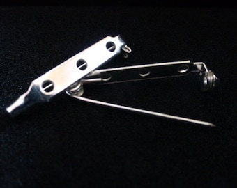 20 x 34mm Brooch Bar Backs with Safety Catch Silver Colour 34mm x 5mm, Jewellery Making, Supplies, Findings (FFC5106)