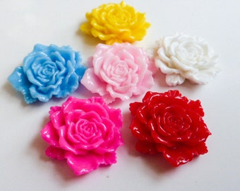 12 x Pretty Mixed Colour Resin Flower Flatback Cabochons 24mm, Jewellery Supplies, Cabochons, UK Seller (OBT5012)