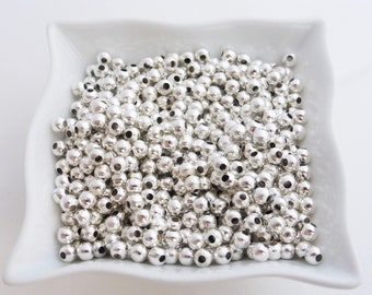 400 x 4mm Silver Colour Round Spacer Beads, Metal Beads, Craft Supplies, Beads, UK Seller (MBX0031)