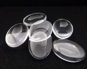 10 x Clear Glass Oval Domed Cabochons 25mm x 18mm, Craft Supplies, Cabochons, UK Seller (FFC5012)