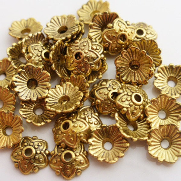 50 x Antique Gold Tibetan Style Bead Caps Endbeads 8mm, Craft Supplies, Findings and Chains, Bead Caps, UK Seller (MBX0018)