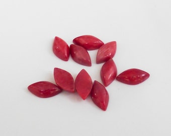 2 x Natural Red Sea Bamboo Coral Navette Marquise Cabochons 8mm x 4mm Semi Precious Stones, Craft Supplies, Beads, UK Seller (GB1147)