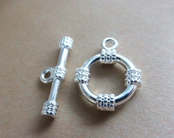 5 x Sets Pretty Tibetan Style Toggle Clasps Silver 19mm x 15mm - Lead and Cadmium Free, Craft Supplies, UK Shop (FFC5047)