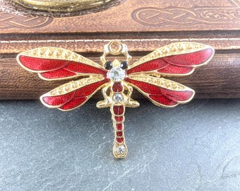 1 x Large Red Enameled & Rhinestone Dragonfly Pendant 72mm x 42mm, Craft Supplies, Pendants, UK Seller (CPX7102B)
