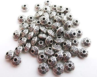 50 x Tibetan Silver Saucer Spacer Beads Antique Silver Tone 6.5mm, Lead Free, Nickel Free, Craft Supplies, Beads, UK Seller (MBX0025)