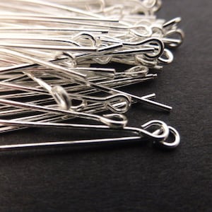 50 x Silver Plated Brass Eyepins 50mm Jewellery Making Eye Pins, Jewellery Making, Supplies, Findings (FFC5115)