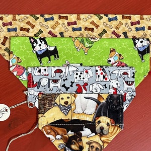 Dog over-the- collar bandanas with a variety of dog prints