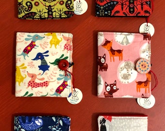 Teabag wallets in a variety of pretty animal prints.