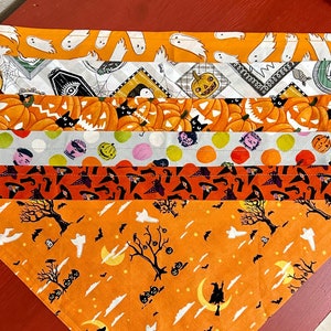Spooktacular dog tie-on Halloween bandanas with pumpkins, monsters, witches and other fun prints