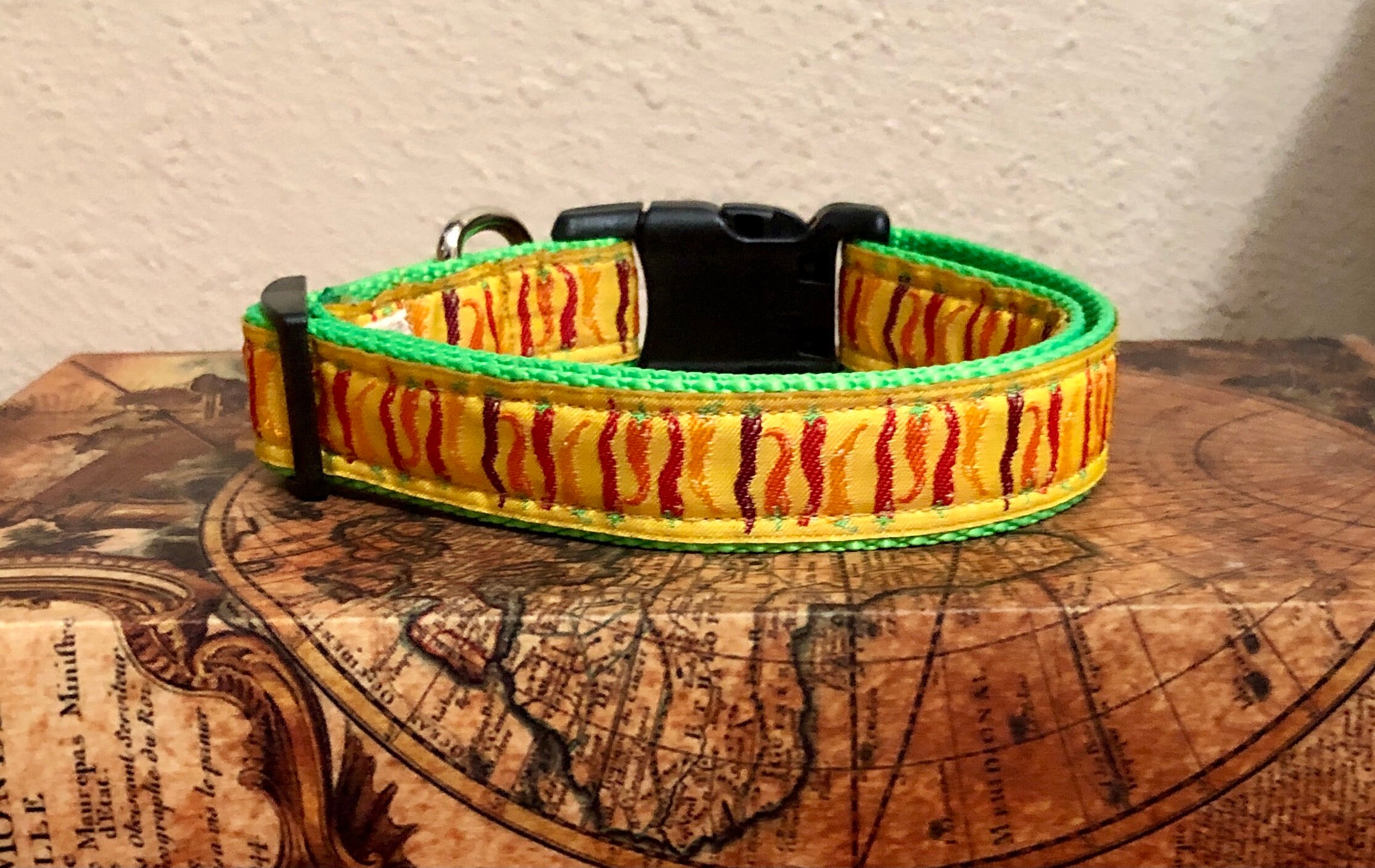 Adjustable dog collar on vibrant yellow Jacquard ribbon with Etsy