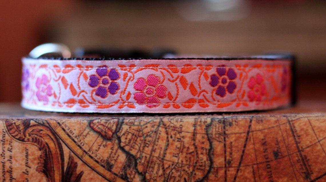 Adjustable Dog Collar With Pink and Purple Floral Design on Etsy