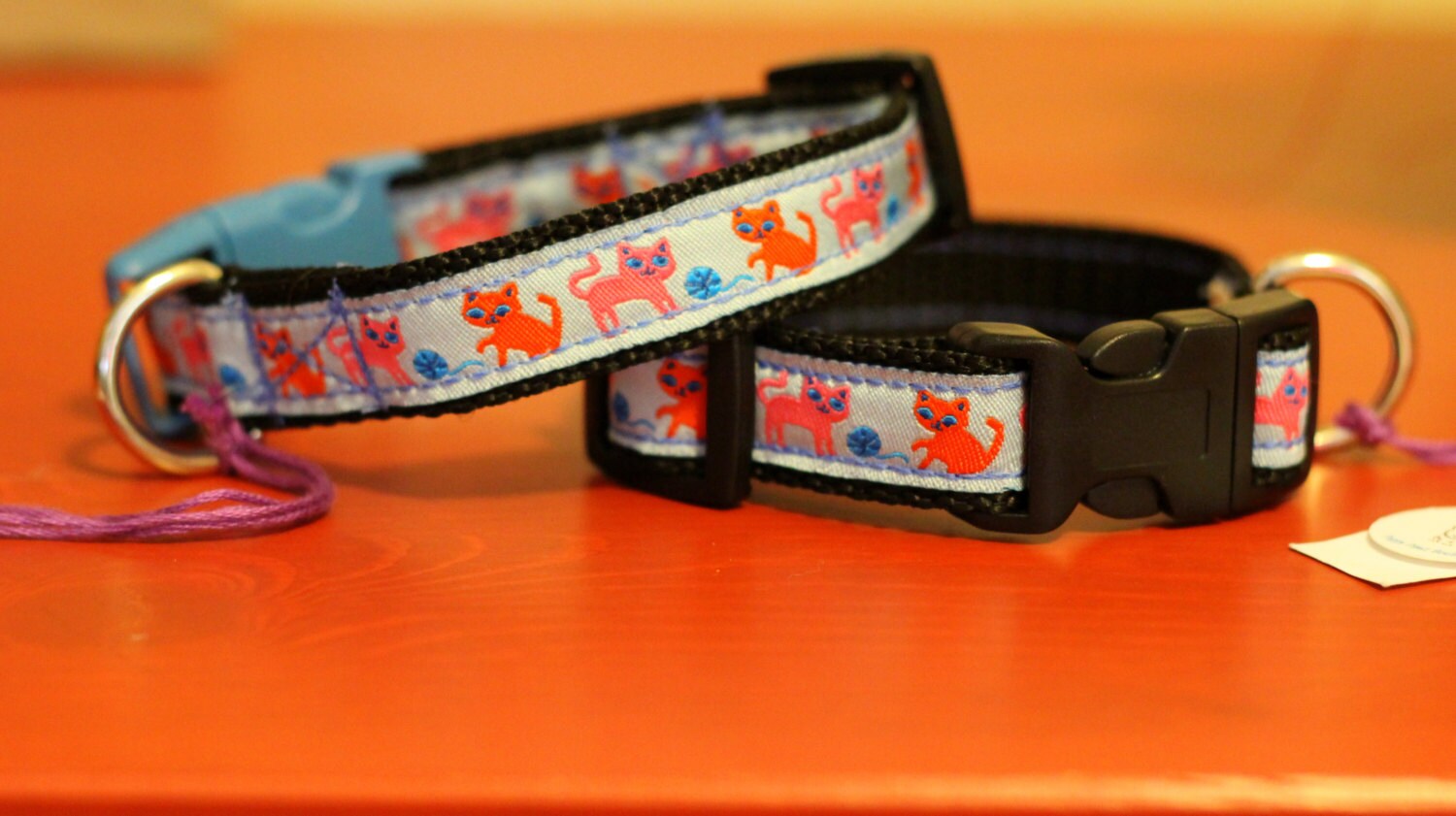 3/4 Inch Xs/teacup/toy Dog Collar Light Blue With Orange Etsy