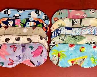 Sleep eye masks 100% cotton in a variety of animal prints