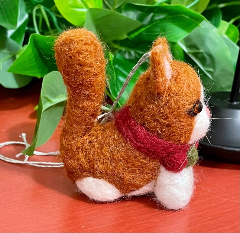 Needle felted cat ornament and snowman ornament image 5