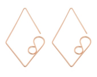 Large Diamond Earrings in Rose Gold: Diamond Shaped Earrings in Rose Gold Fill Handmade in Vancouver BC by Leah Yard Designs