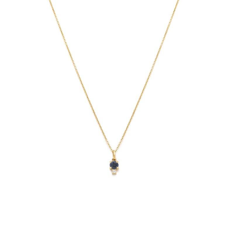 Joy Birthstone Necklace in Blue Sapphire: A Dainty Necklace with 14 Karat Gold Filled Chain made to celebrate September's Birthstone image 2