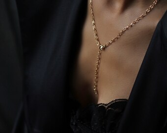 Jolie Lariat in Gold: 2 in 1 Chain Necklace handmade with 14 Karat Gold Fill in Vancouver BC