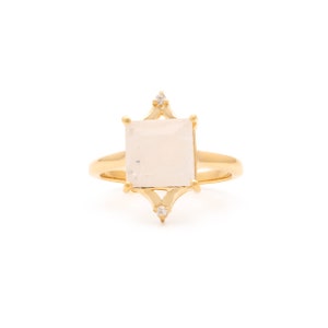 Diana Ring in Moonstone: Royal Heirloom Inspired Ring with Synthetic Diamonds and a Square Cut Rainbow Moonstone Gemstone image 3