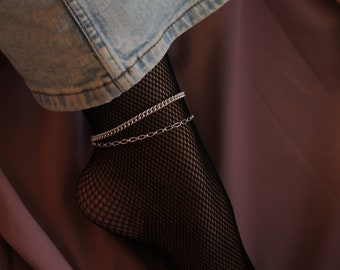 Rayne Anklet in Silver: A Chunky Curb Chain Adjustable Anklet in Sterling Silverl by Leah Yard Designs in Vancouver BC