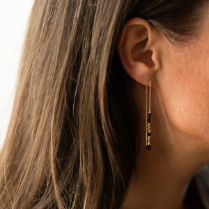 Royal Threaders in Black Onyx: Dainty Ear Threaders made with 14 Karat Gold Fill in Vancouver BC image 3