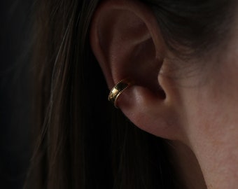 Cigar Ear Cuff in Gold - Trendy Ear Cuff Beaded Detailing and high polish finish 14 Karat Gold Plated Sterling Silver