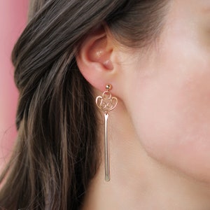 Alice Earrings in Gold: Dangle Bar Drop Earrings with Stud Detail handmade with 14 Karat Gold Fill in Vancouver BC by Leah Yard Designs image 1