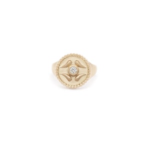 Guardian Ring in Gold with Synthetic Diamond Detail: A Meaningful Signet Ring made with 14 Karat Gold Plated Sterling Silver image 2