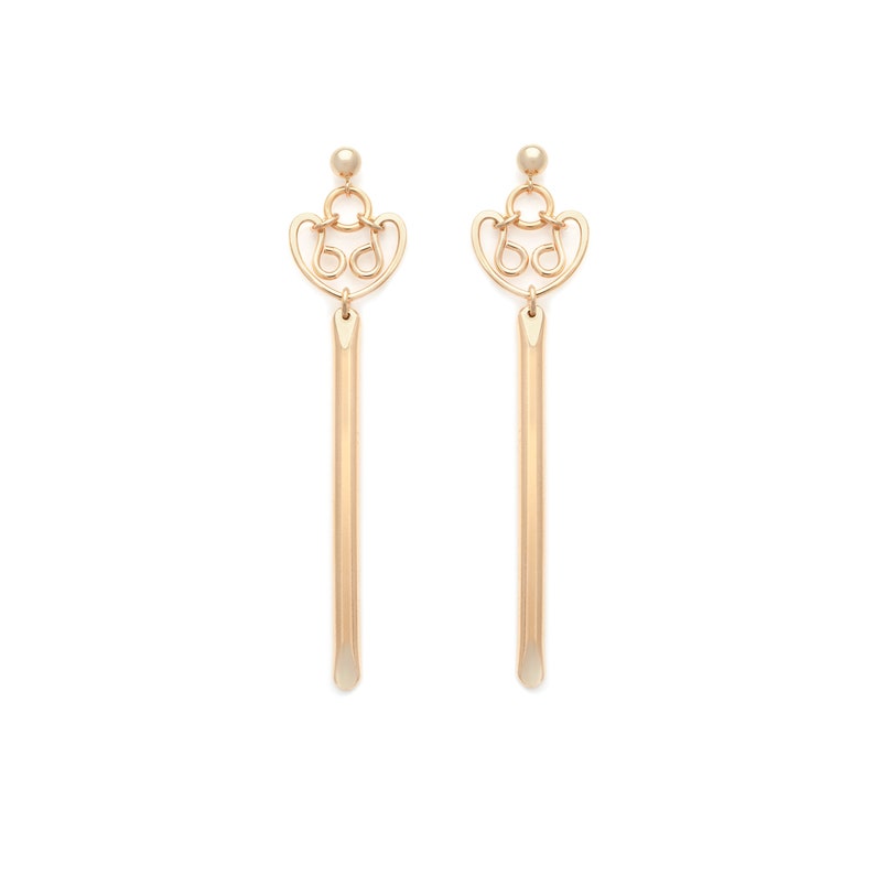 Alice Earrings in Gold: Dangle Bar Drop Earrings with Stud Detail handmade with 14 Karat Gold Fill in Vancouver BC by Leah Yard Designs image 2