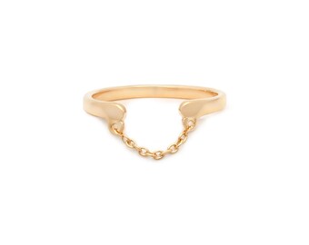 Dangling Chain Ring for Stacking: Made with Recycled 14 Karat Gold Plated Sterling Silver