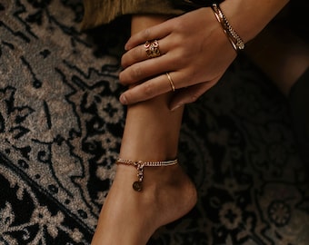 Rayne Anklet in Gold: A Chunky Curb Chain Adjustable Anklet in 14 Karat Gold Fill by Leah Yard Designs in Vancouver BC