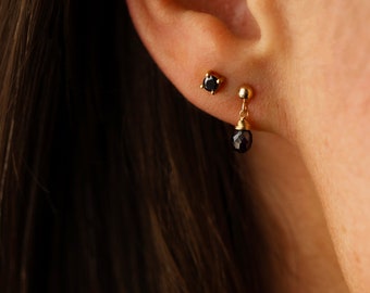 Billie Earrings in Gold: Black Onyx Earrings in 14 Karat Gold Fill handmade by Leah Yard Designs in Vancouver BC