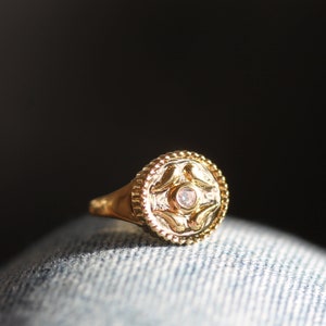 Guardian Ring in Gold with Synthetic Diamond Detail: A Meaningful Signet Ring made with 14 Karat Gold Plated Sterling Silver image 1