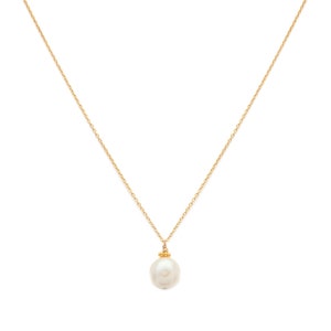 Audrey Necklace in Gold: A Classic White Pearl Drop Necklace handmade in Vancouver BC with 14 Karat Gold Fill and White Fresh Water Pearls image 2