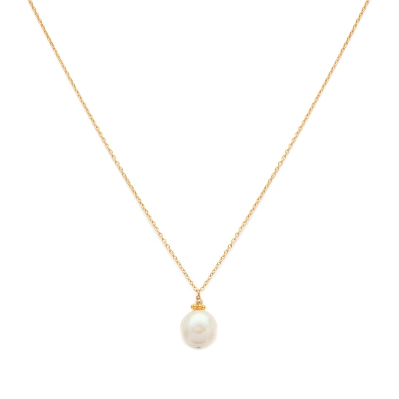 Audrey Necklace in Gold: A Classic White Pearl Drop Necklace handmade in Vancouver BC with 14 Karat Gold Fill and White Fresh Water Pearls image 2