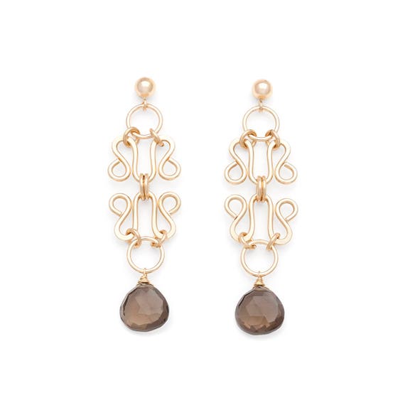 Smoky Quartz /& Filigree Wholesale Gemstone Fashion Jewelry Drop Earrings