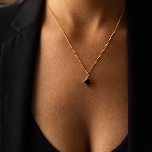Heirloom Inspired Necklace with 14 Karat Gold Filled Chain, Recycled 14 Karat Gold Plated Sterling Silver Pendant with Black Onyx and CZ
