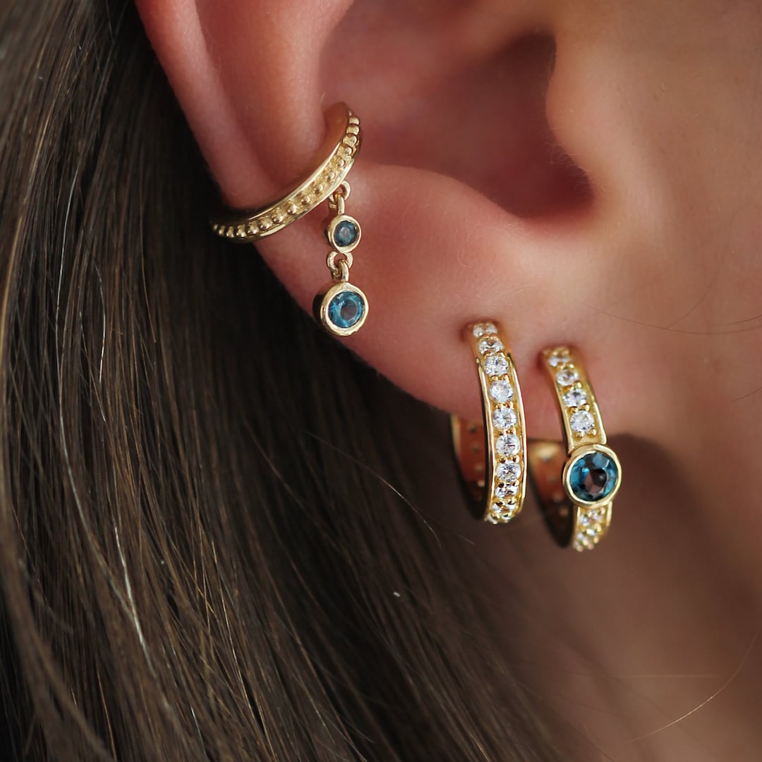 Cleo Double Ear Cuff London Blue Topaz Gemstone Dangle Ear Etsy