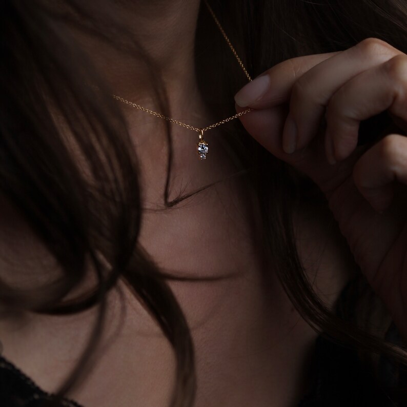 Joy Birthstone Necklace in Synthetic Diamond: A Dainty Necklace with 14 Karat Gold Filled Chain made to celebrate April's Birthstone image 1