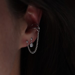 Sterling Silver Ear Cuff with Dangle Chain made in Vancouver BC by Leah Yard Designs