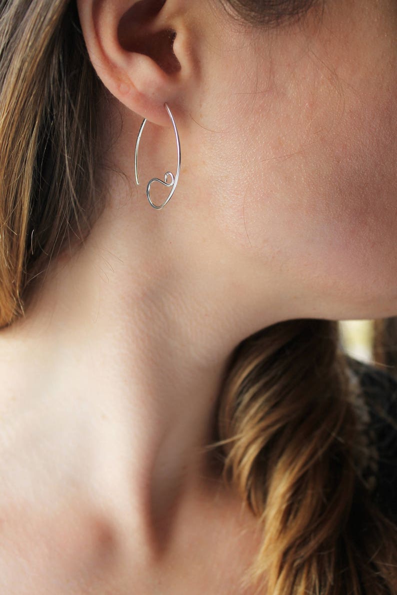 Tinsel Earrings in Silver: Filigree Oval Hoop Scroll Earrings Handmade in Vancouver BC with Sterling Silver image 2